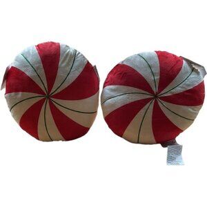 Holiday Christmas Candy Mint Red White Green Throw Pillow Set 13.5"